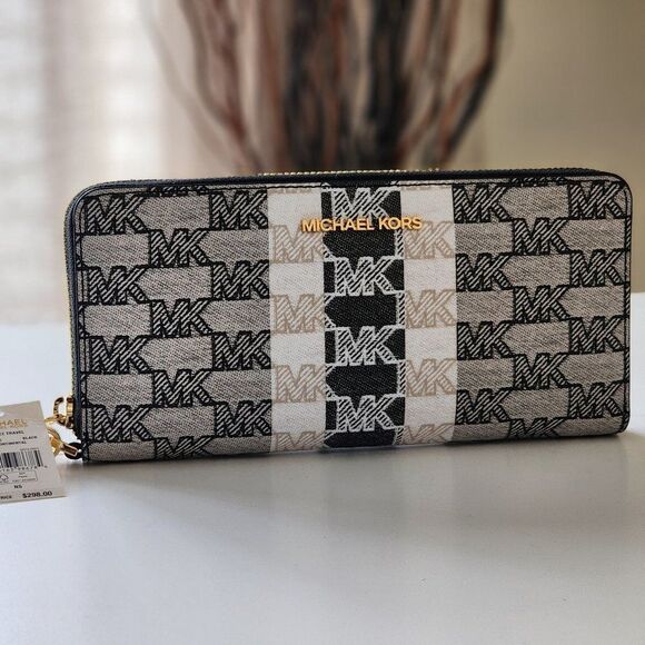 NEW! MICHAEL KORS Jet Set Travel Large Striped Logo Continental Wallet - Picture 1 of 9